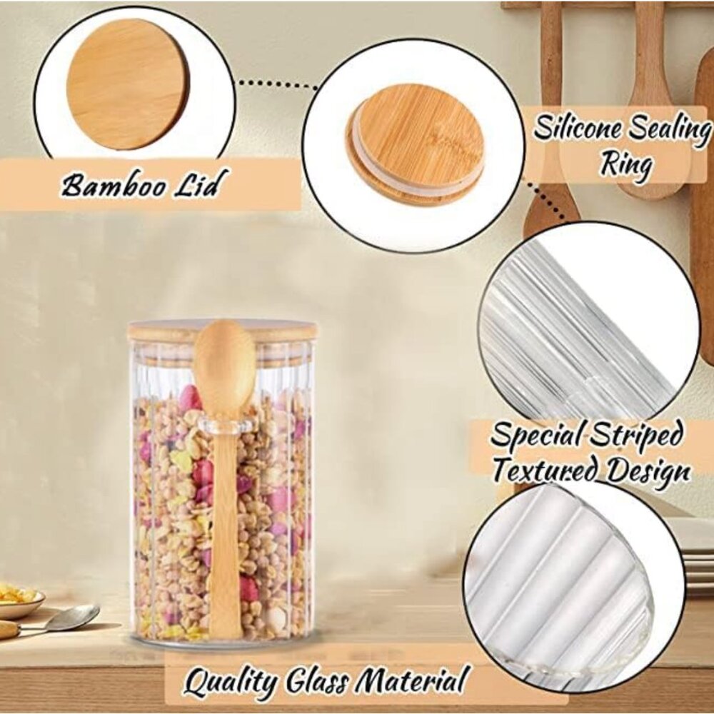 Classy Kitchen 24 oz Glass Canister/Jar with Bamboo Spoon & Lid NWOT - Picture 5 of 9